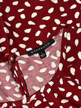 NWOT Staccato Top Blouse Shirt Red & White Large Ruffle Detail